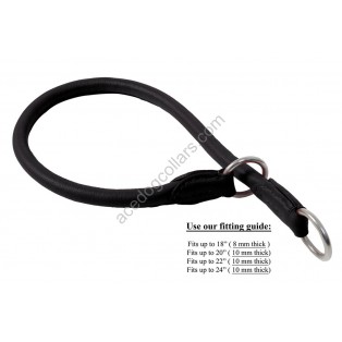 Ace Comfy Soft Best Rolled Italian Leather Slip/Check Dog Collar :: BLACK ::